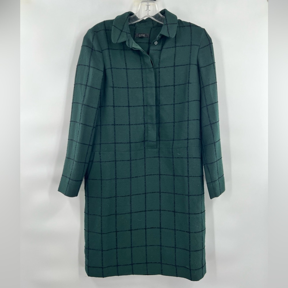 COS green black long sleeve dress button front size 4